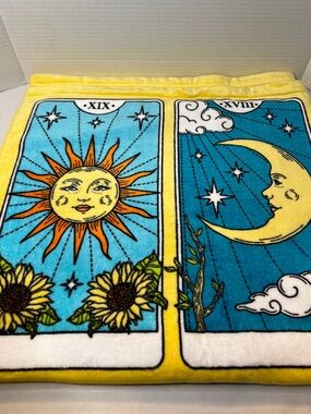 Deborah Connolly Viral Sun Moon Tarot Card Print Yellow Blue Beach Towel VIRAL
